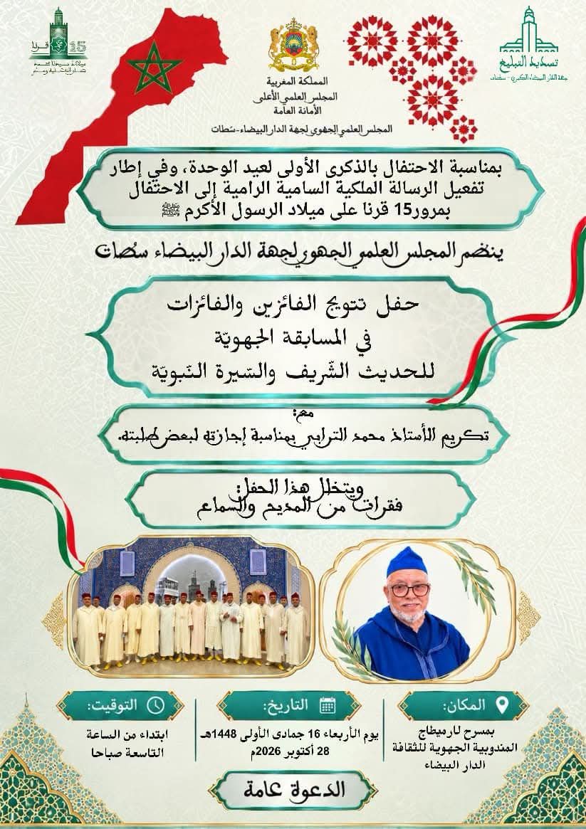 نتائج المسابقة الجهوية الختامية في الحديث الشريف والسيرة النبوية التي نظمها المجلس العلمي
